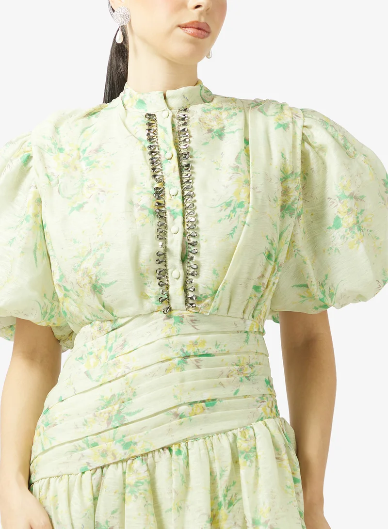 Threadz by Ajooni  Floral Puff Sleeve Dress for Women | Best Price UAE
